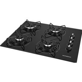 Cooktop a Gás, 4 Bocas, Mondial, Preto/Inox, Bivolt - CTG-01